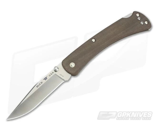 Buck 110 Slim Pro Brown Canvas Micarta S30V Folding Lock Back 0110BRS4