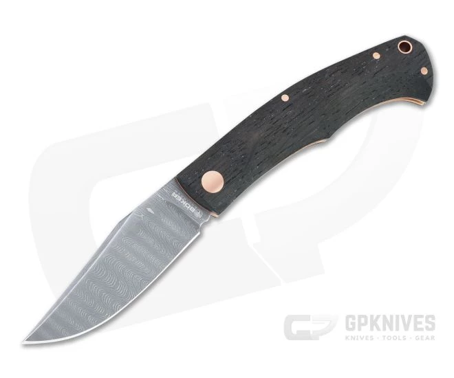 Boker Solingen Durand Boxer 2022 Annual Damascus Copper Bog Oak Slip Joint Folder 1132022DAM