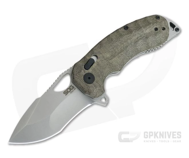 SOG Kiku XR Satin XHP Natural Linen Micarta XR Lock Flipper 12-27-01-57