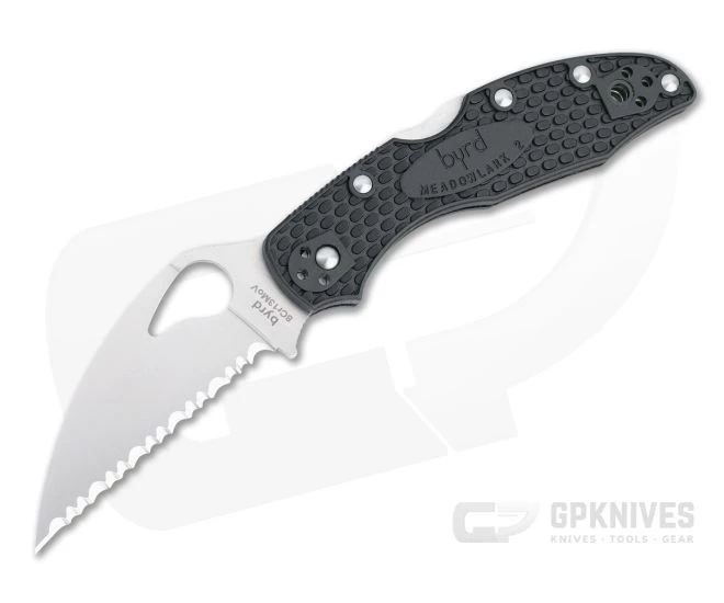 Byrd Meadowlark 2 Wharncliffe Lightweight Black FRN Satin Serrated Folder BY04SBKWC2