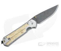 Chris Reeve Large Sebenza 21 Left Hand Raindrop Damascus Box Elder Wood Inlays 1097