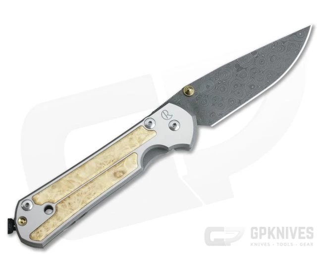 Chris Reeve Large Sebenza 21 Left Hand Raindrop Damascus Box Elder Wood Inlays 1097