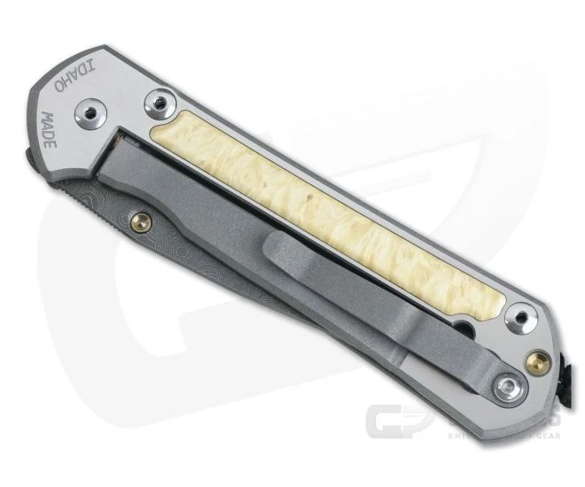 Chris Reeve Large Sebenza 21 Left Hand Raindrop Damascus Box Elder Wood Inlays 1097 - Image 2