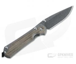 Chris Reeve Large Sebenza 31 Left Handed Natural Micarta Inlay Boomerang Damascus Drop Point Folder