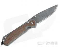 Chris Reeve Large Sebenza 31 Left Handed Natural Canvas Micarta Inlay Raindrop Damascus Drop Point